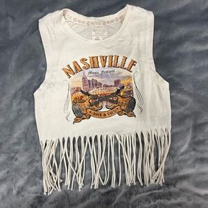 Nashville Music Festival White Fringe Tank Top - Girls